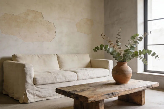 Mur Wabi Sabi : chaux, argile et bois brut pour des intérieurs authentiques